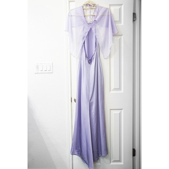 BCBGMAXAZRIA Y2K Lavender Halter Gown with Removable Sheer Capelet, size 2 - Picture 3 of 6
